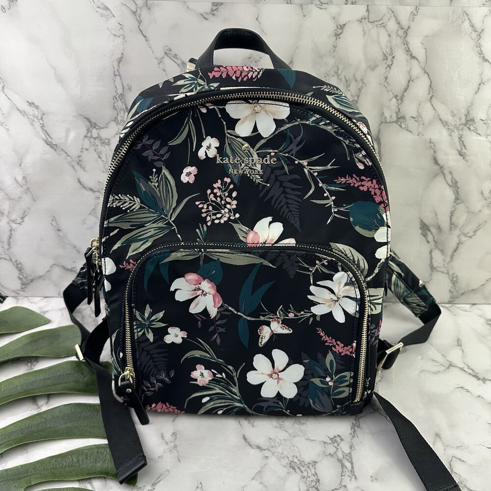 Kate Spade Floral Backpack Purse Bag Black Green Wilson Road Botanical Bradley